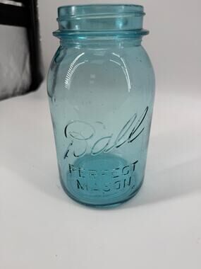 Vintage Blue Ball Perfect Mason Jar Aqua Glass Quart Canning Bottom Mark 8